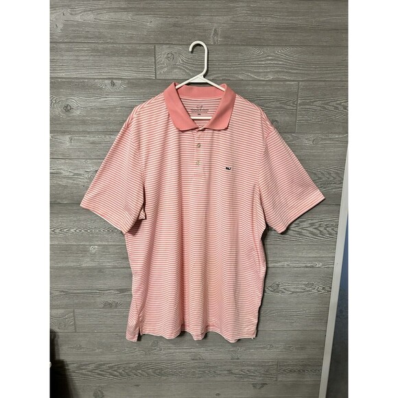 Vineyard Vines Men's Peach white stripe‎ performance stretch polo shirt Sz XXL - Picture 1 of 8